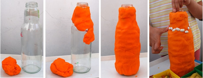 Vazos iš plastilino ir grūdų rankomis: fotografavimas